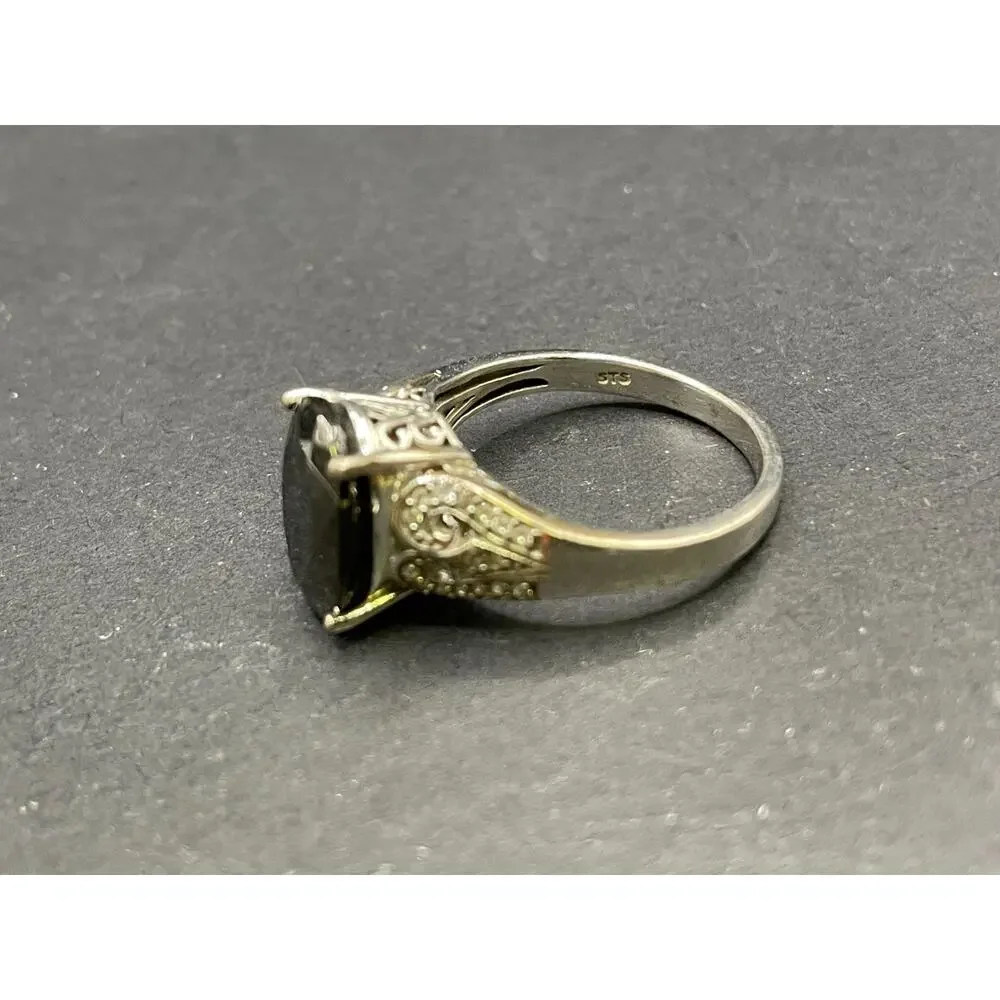 Vintage STS 925 Sterling Silver Smoky Quartz Filigree Statement Ring Sz 10.25